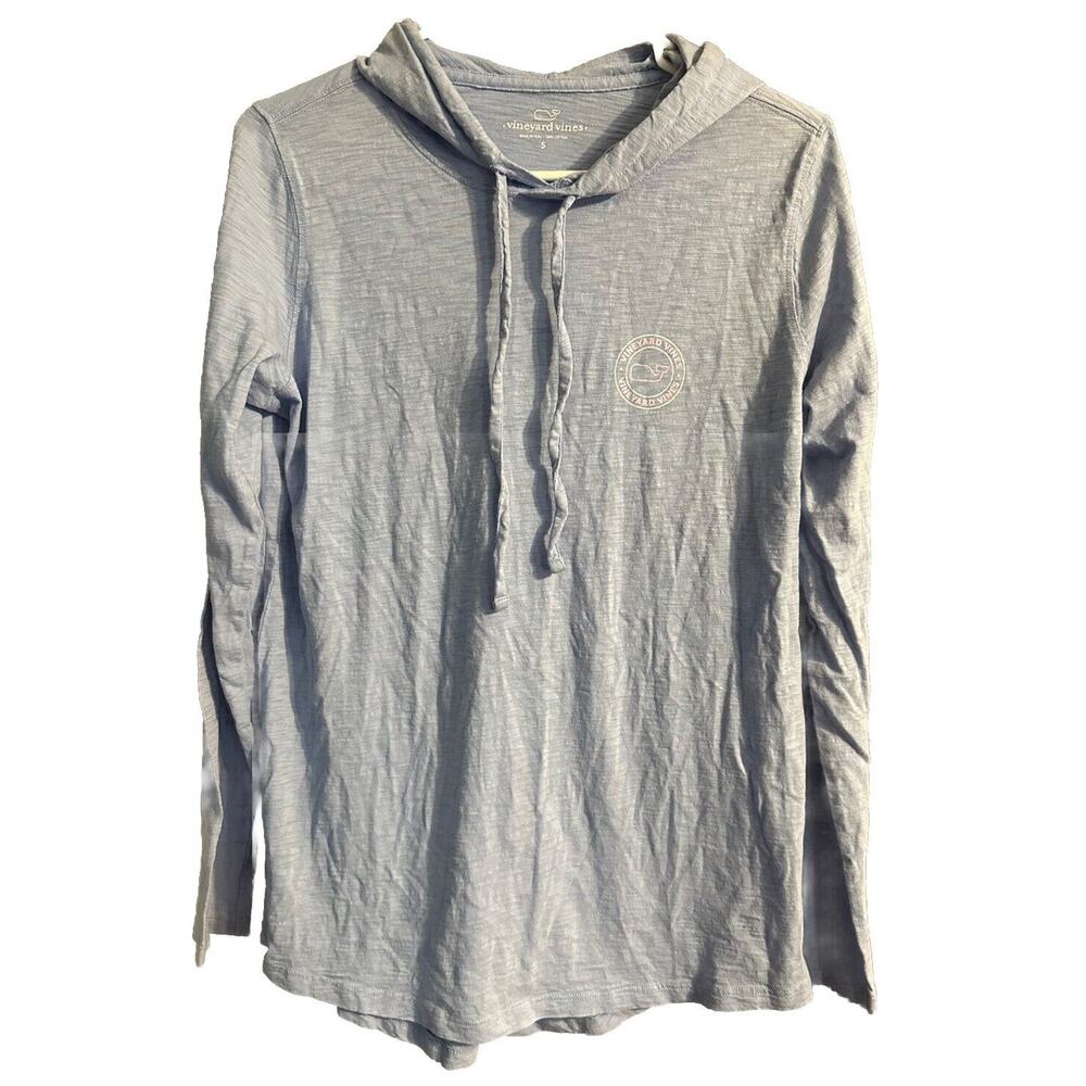 Vinyard Vines Long Sleeve Hooded Shirt Sz Small Blue Pink Lightweight Casual